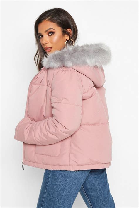 Faux Fur Trim Puffer Jacket 